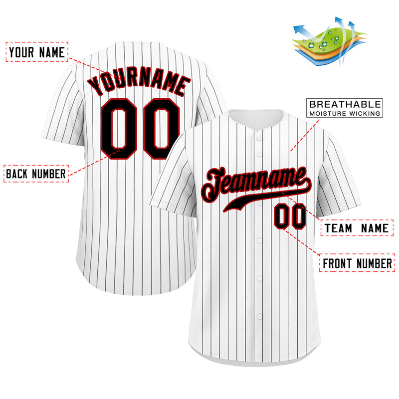 Custom White Black-Red Stripe Fashion Authentic Baseball Jersey