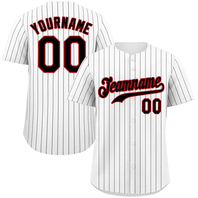 Custom White Black-Red Hook Stripe Fashion Authentic Baseball Jersey