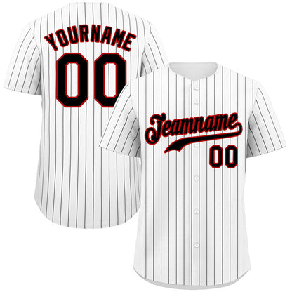 Custom White Black-Red Hook Stripe Fashion Authentic Baseball Jersey