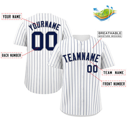 Custom White Navy-Gray Bull Stripe Fashion Authentic Baseball Jersey