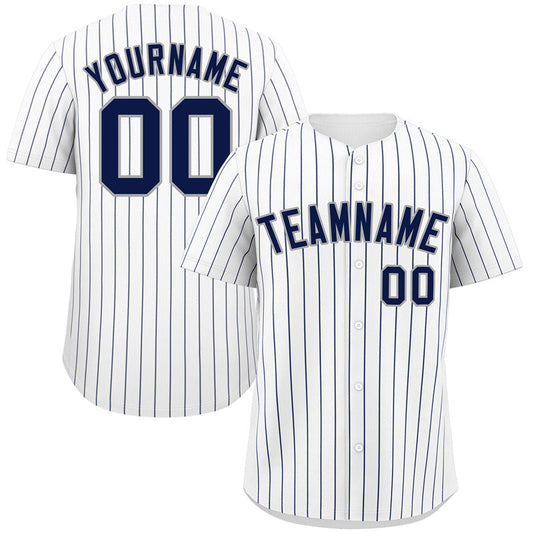 Custom White Navy-Gray Bull Stripe Fashion Authentic Baseball Jersey