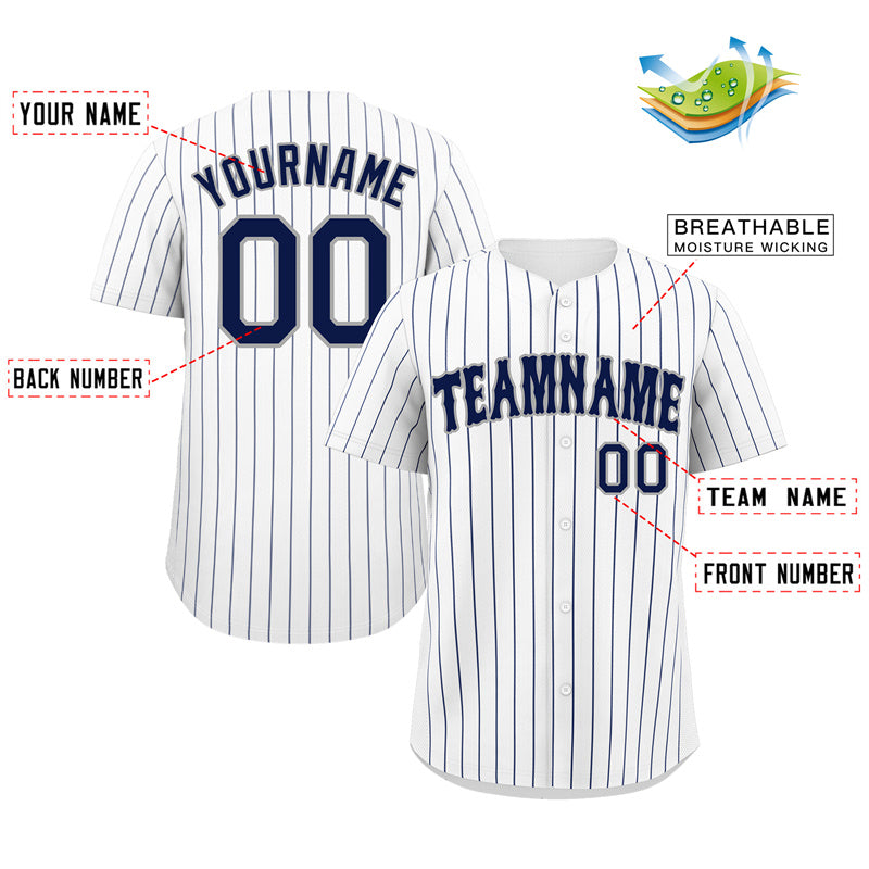 Custom White Navy-Gray Bull Stripe Fashion Authentic Baseball Jersey