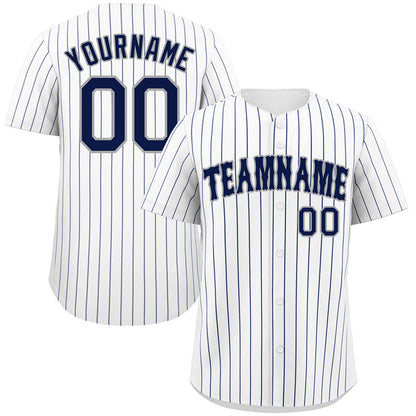 Custom White Navy-Gray Bull Stripe Fashion Authentic Baseball Jersey