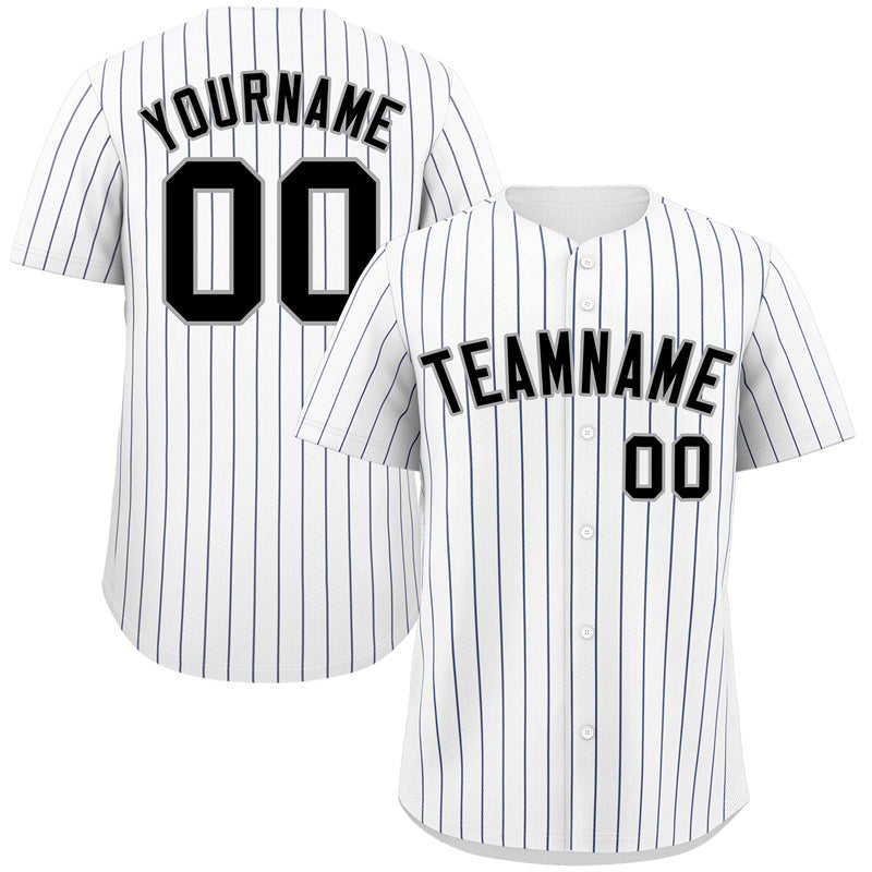 Custom White Black-Gray Bull Stripe Fashion Authentic Baseball Jersey