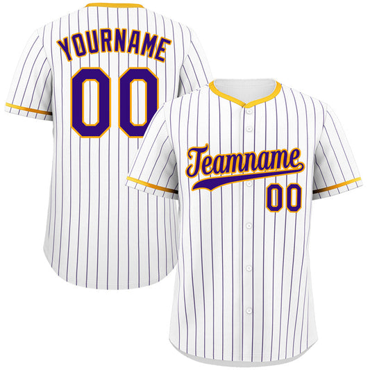 Custom White Purple-Gold Hook Stripe Fashion Authentic Baseball Jersey