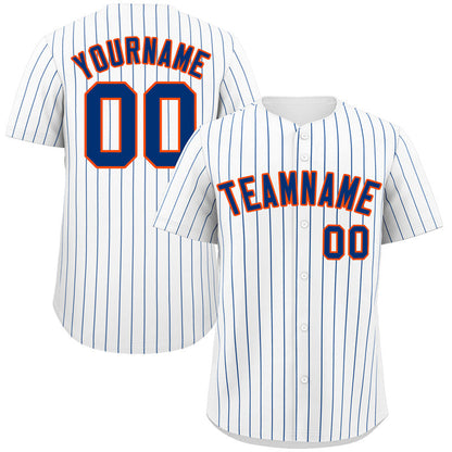 Custom White Royal-Orange Bull Stripe Fashion Authentic Baseball Jersey