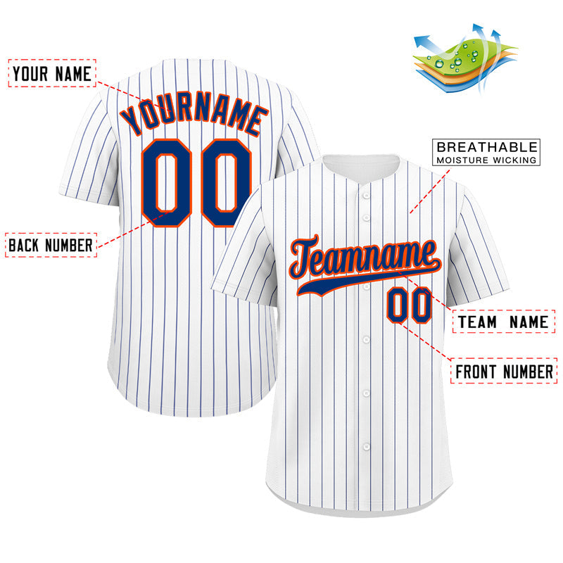 Custom White Royal-Orange Hook Stripe Fashion Authentic Baseball Jersey