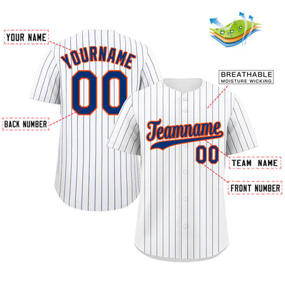 Custom White Royal-Orange Hook Stripe Fashion Authentic Baseball Jersey