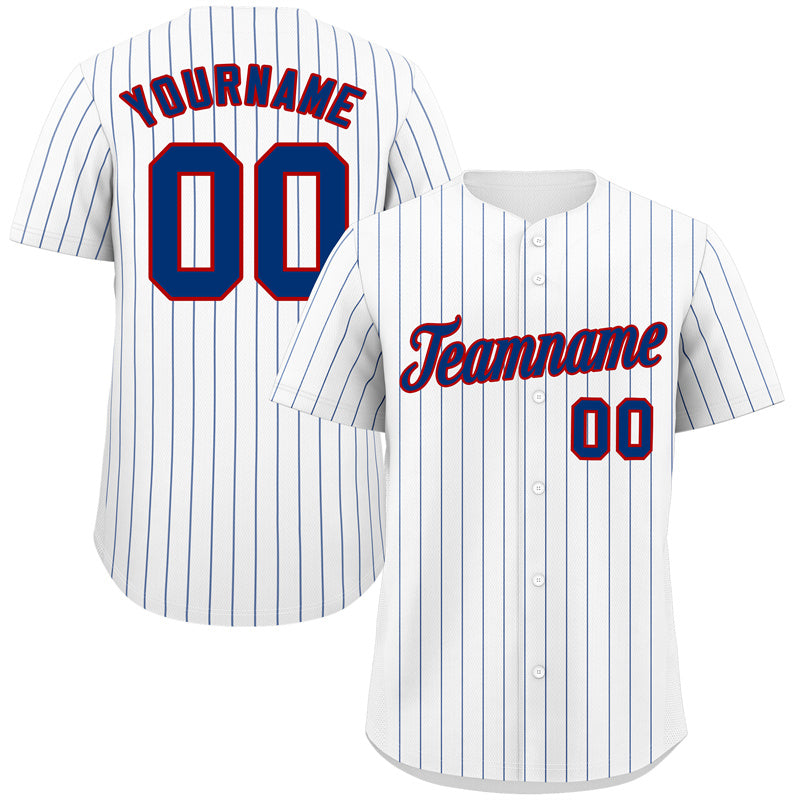 Custom White Royal-Red Stripe Fashion Authentic Baseball Jersey