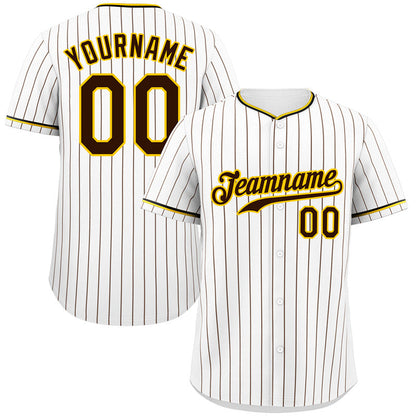 Custom White Black-Gold Hook Stripe Fashion Authentic Baseball Jersey