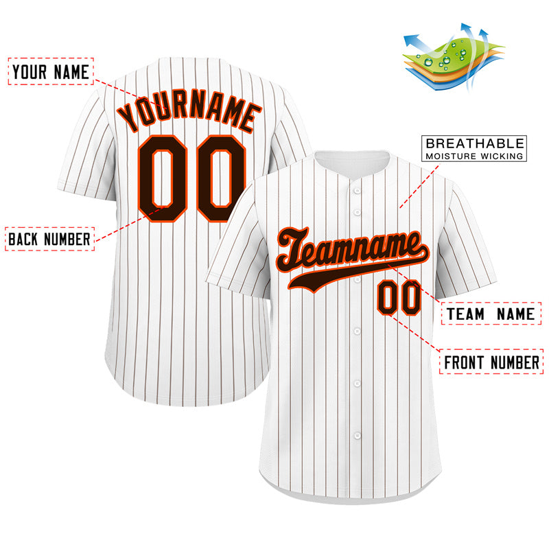 Custom White Brown-Orange Hook Stripe Fashion Authentic Baseball Jersey