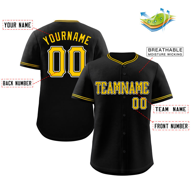 Custom Black Gold-White Classic Style Authentic Baseball Jersey