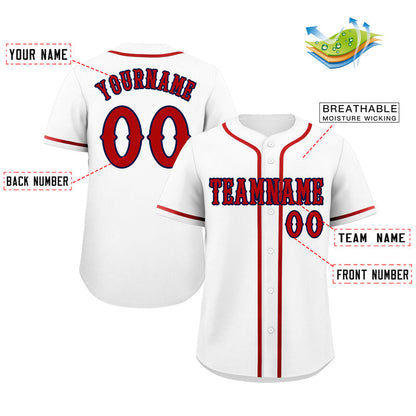 Custom White Red-Navy Classic Style Authentic Baseball Jersey