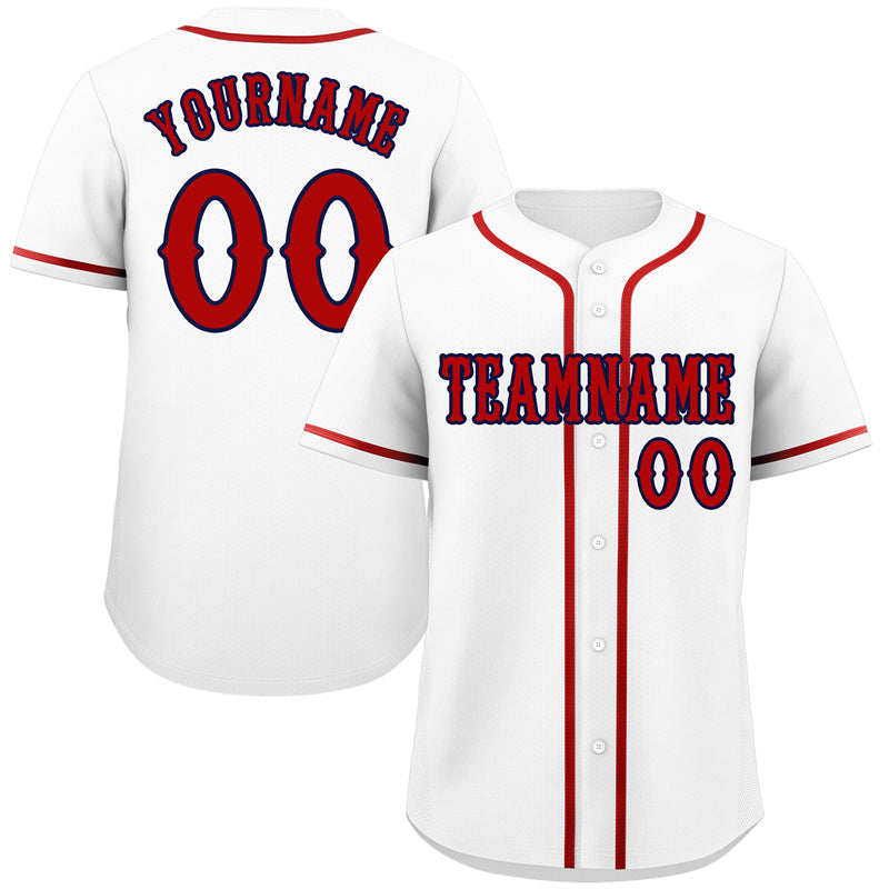 Custom White Red-Navy Classic Style Authentic Baseball Jersey