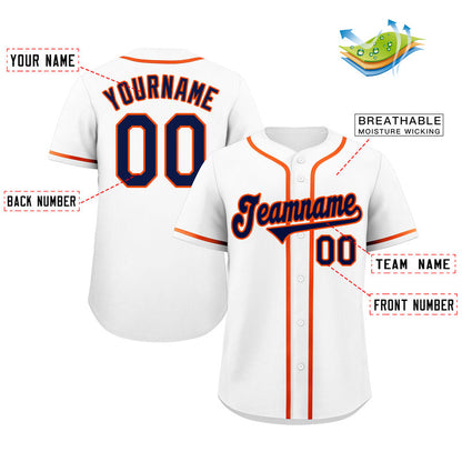 Custom White Navy-Orange Classic Style Authentic Baseball Jersey