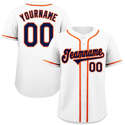 Custom White Navy-Orange Classic Style Authentic Baseball Jersey