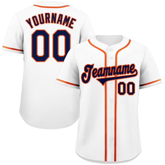 Custom White Navy-Orange Classic Style Authentic Baseball Jersey