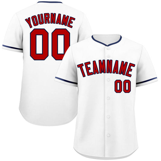 Custom White Red-Navy Classic Style Authentic Baseball Jersey