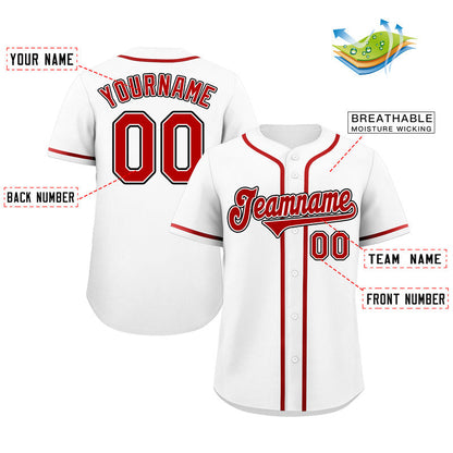 Custom White Red-Black Classic Style Authentic Baseball Jersey