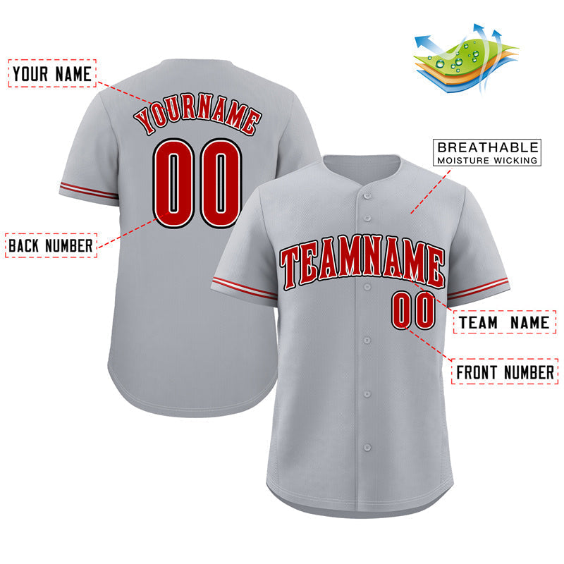 Custom Gray Red-Black Classic Style Authentic Baseball Jersey