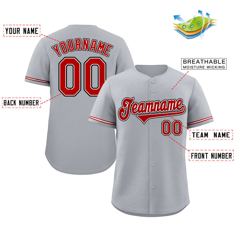 Custom Gray Red-Black Classic Style Authentic Baseball Jersey