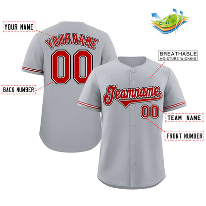 Custom Gray Red-Black Classic Style Authentic Baseball Jersey