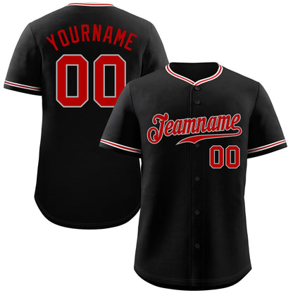 Custom Black Red-Gray Classic Style Authentic Baseball Jersey