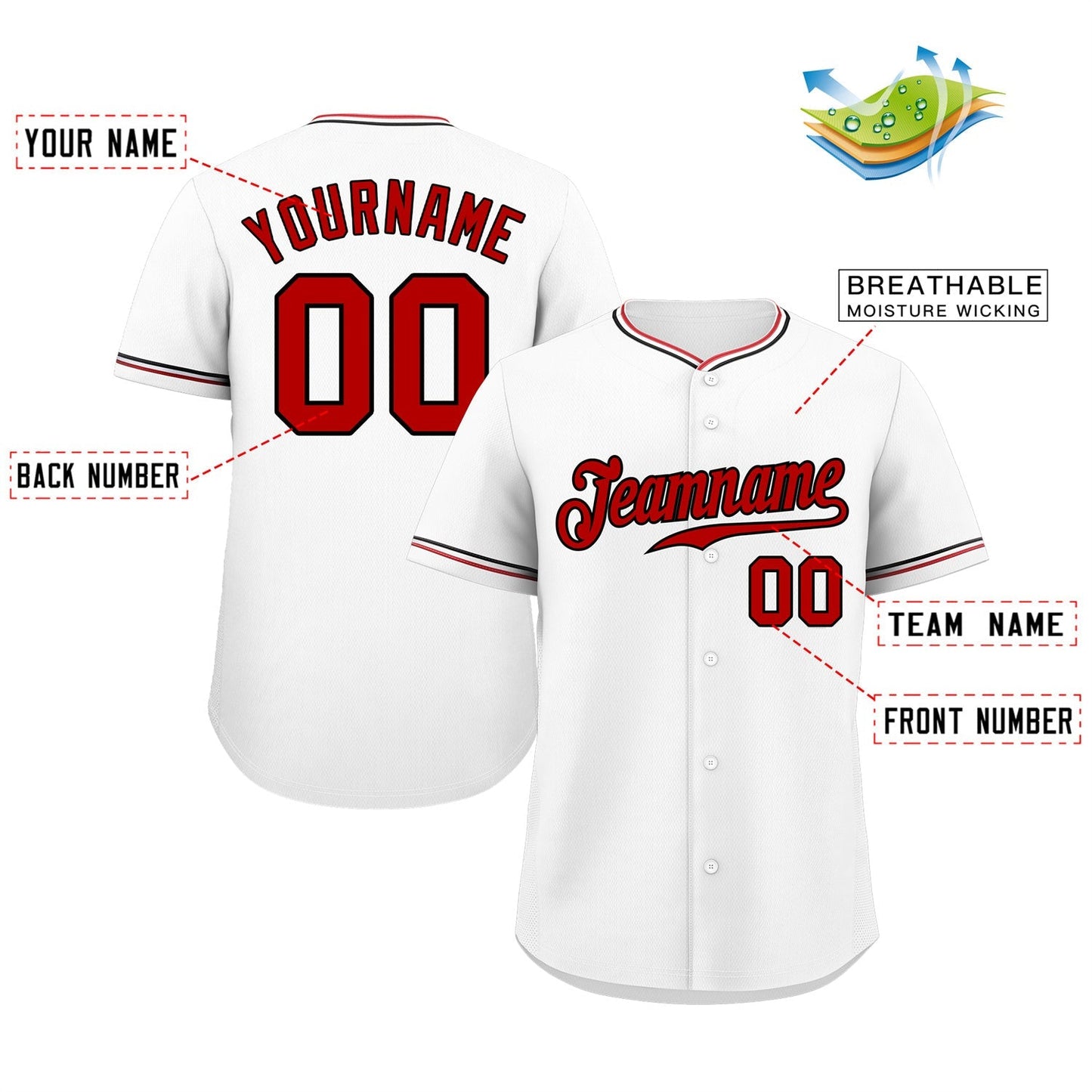 Custom White Red-Black Classic Style Authentic Baseball Jersey