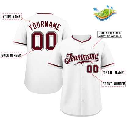 Custom White Crimson-Gray Classic Style Authentic Baseball Jersey