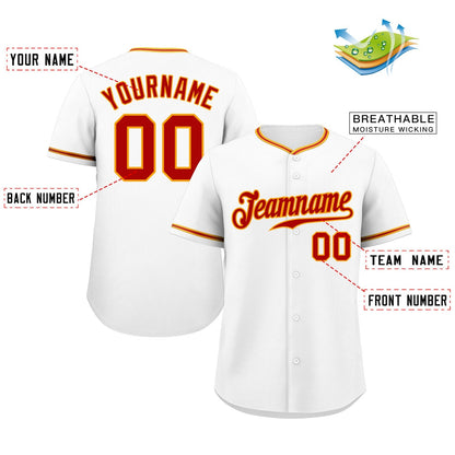 Custom White Red-Yellow Classic Style Authentic Baseball Jersey