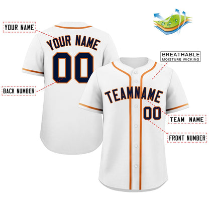 Custom White Navy-Orange Classic Style Authentic Baseball Jersey