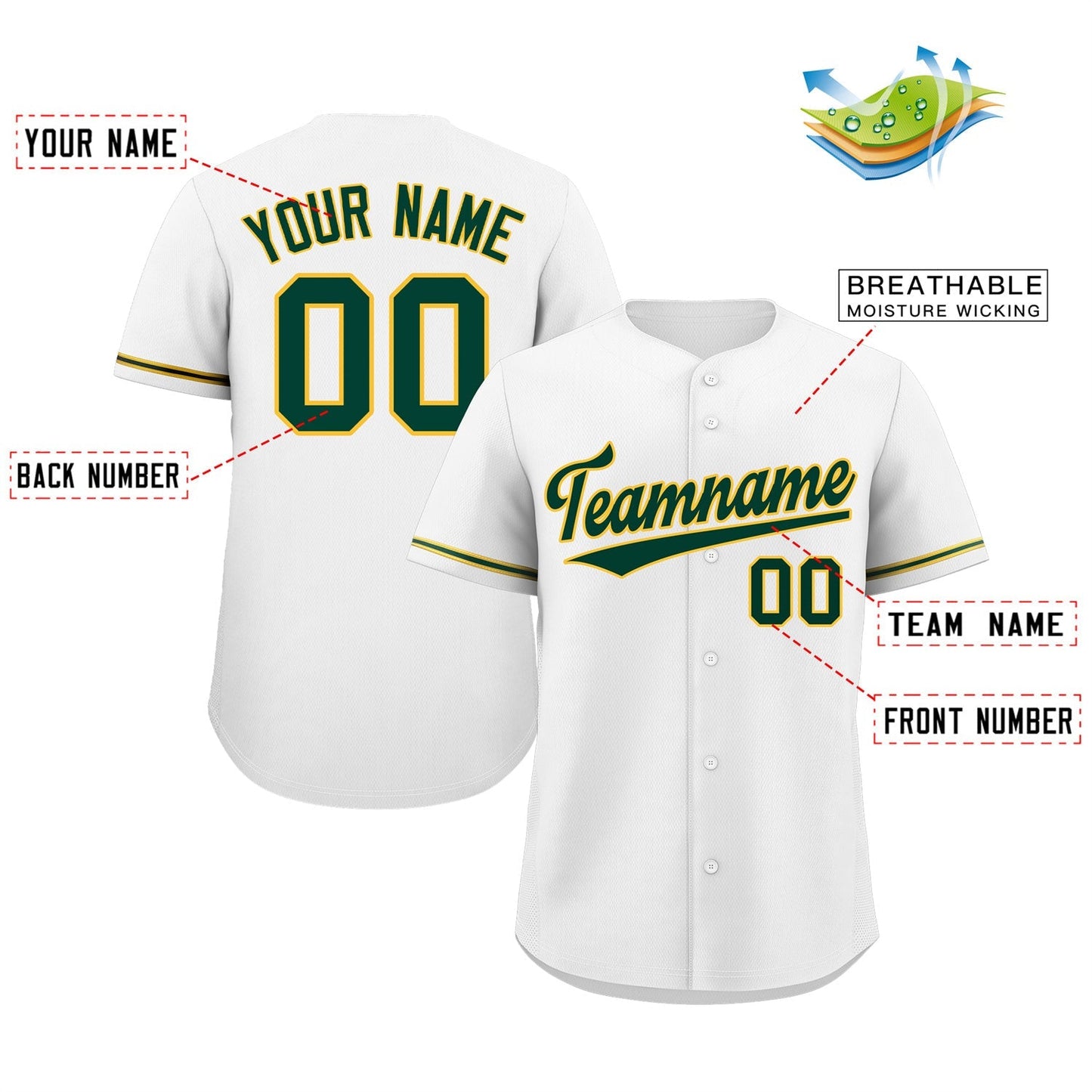 Custom White Green-Gold Classic Style Authentic Baseball Jersey