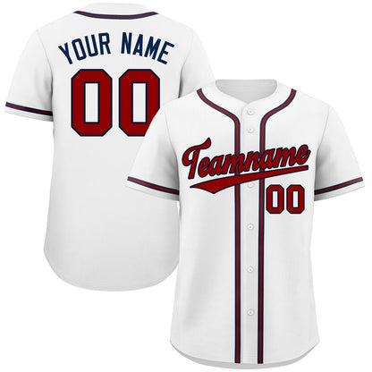 Custom White Red-Navy Classic Style Authentic Baseball Jersey