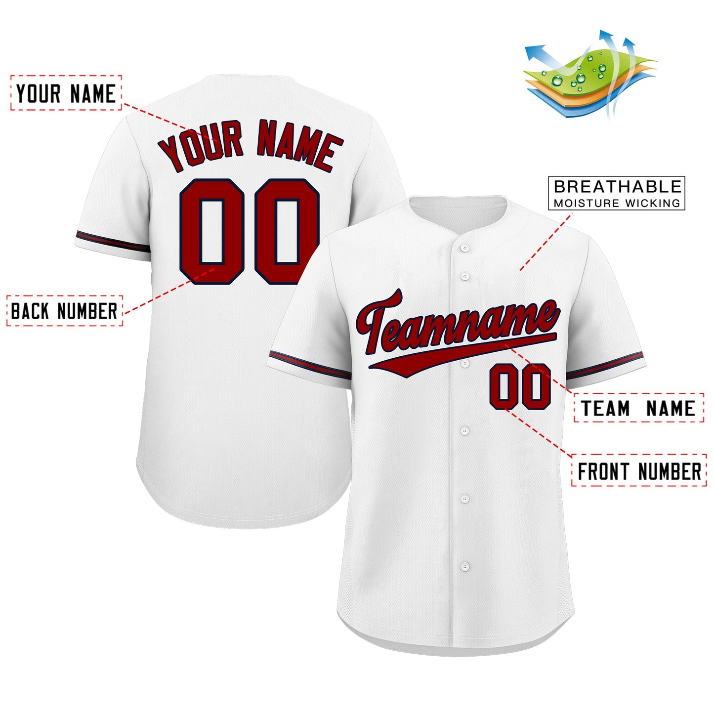 Custom White Red-Navy Classic Style Authentic Baseball Jersey