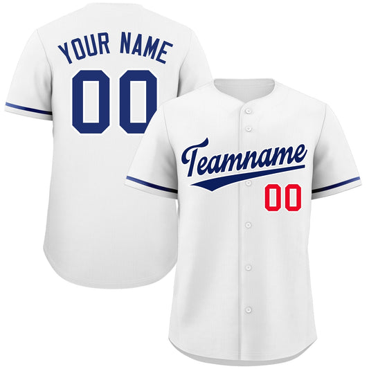 Custom White Royal-Red Classic Style Authentic Baseball Jersey