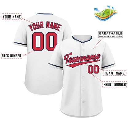 Custom White Red-Navy Classic Style Authentic Baseball Jersey