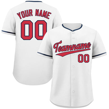 Custom White Red-Navy Classic Style Authentic Baseball Jersey