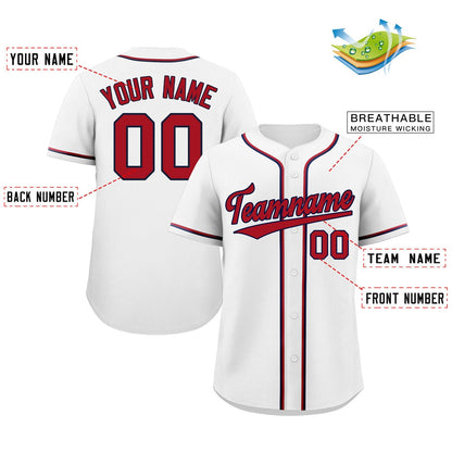 Custom White Red-Navy Classic Style Authentic Baseball Jersey