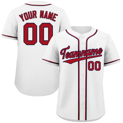 Custom White Red-Navy Classic Style Authentic Baseball Jersey