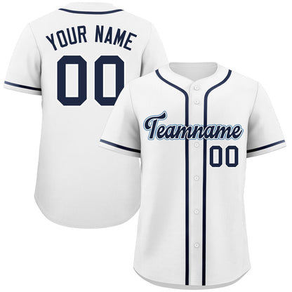 Custom White Navy-Aqua Classic Style Authentic Baseball Jersey