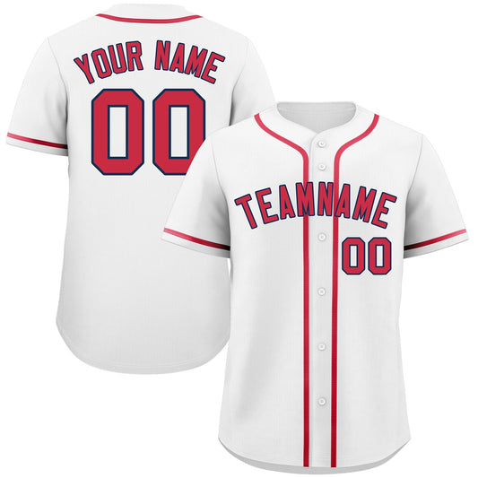 Custom White Red-Navy Classic Style Authentic Baseball Jersey