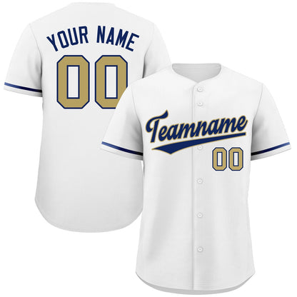 Custom White Royal-Old Gold Classic Style Authentic Baseball Jersey