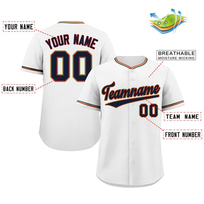 Custom White Navy-Old Gold Classic Style Authentic Baseball Jersey