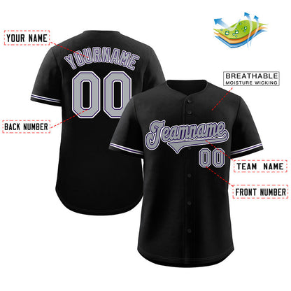 Custom Black Gray-Purple Classic Style Authentic Baseball Jersey