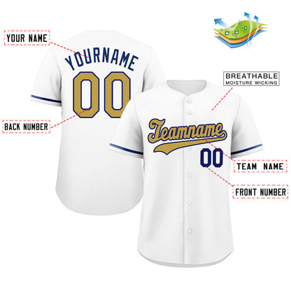 Custom White Old Gold-Navy Classic Style Authentic Baseball Jersey