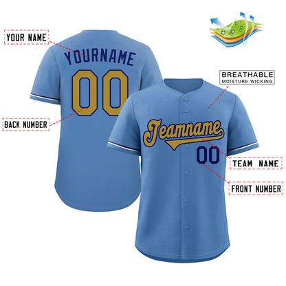 Custom Light Blue Old Gold-Royal Classic Style Authentic Baseball Jersey