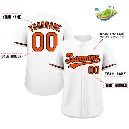 Custom White Orange-Black Classic Style Authentic Baseball Jersey