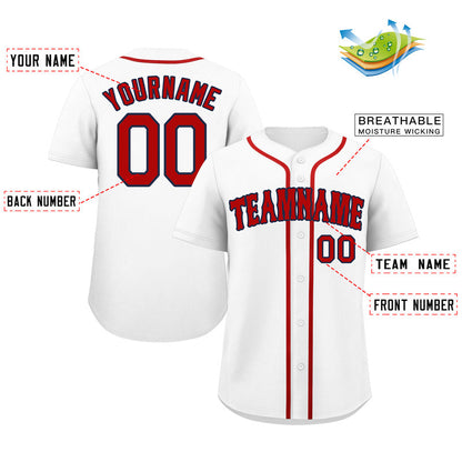 Custom White Red-Navy Classic Style Authentic Baseball Jersey