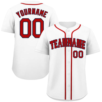 Custom White Red-Navy Classic Style Authentic Baseball Jersey