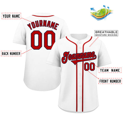 Custom White Red-Navy Classic Style Authentic Baseball Jersey